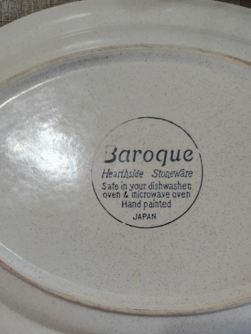 Baroque By Hearthside Neutral Speckle Stoneware Serving Platter with Brown Rim